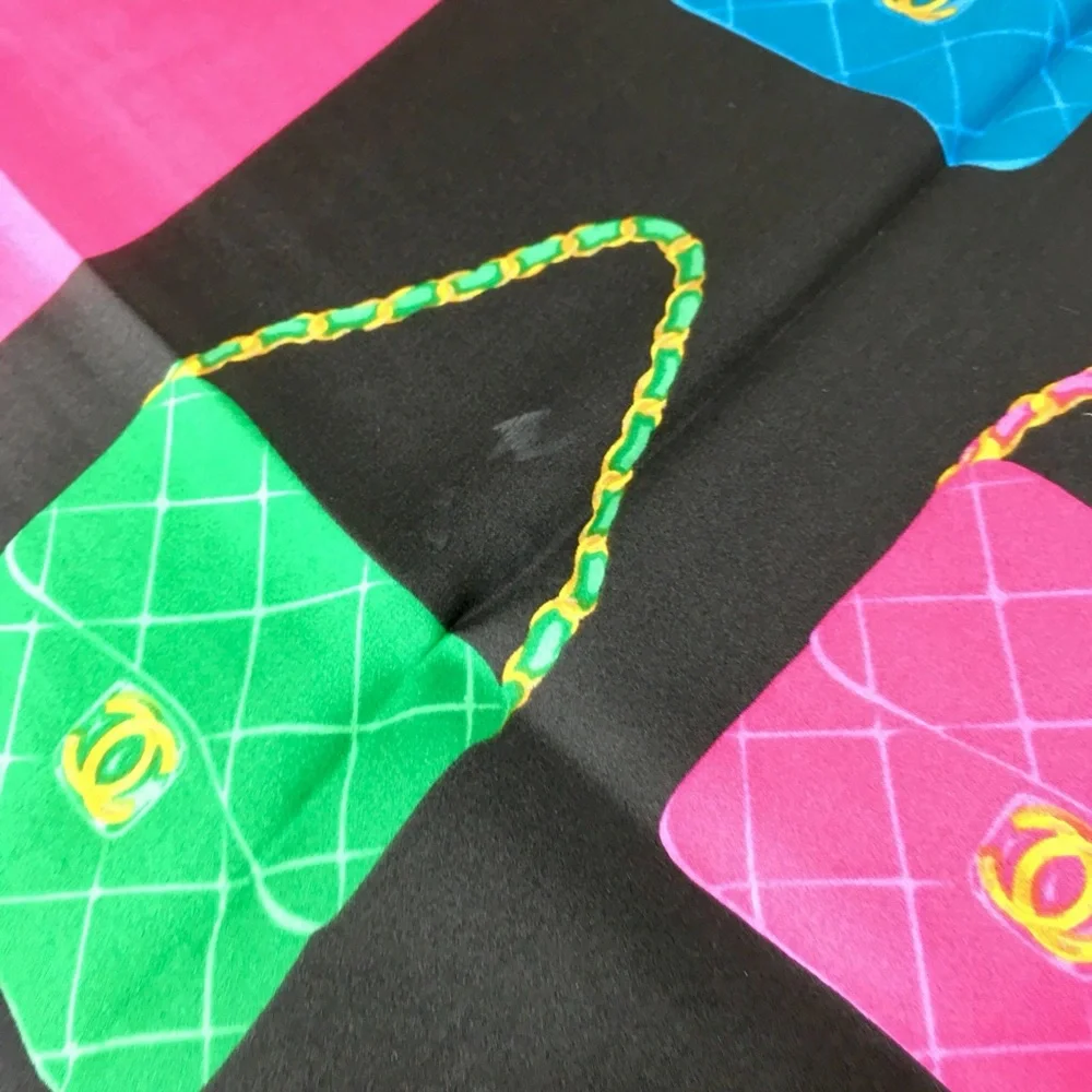 CHANEL authentic silk scarf pink black